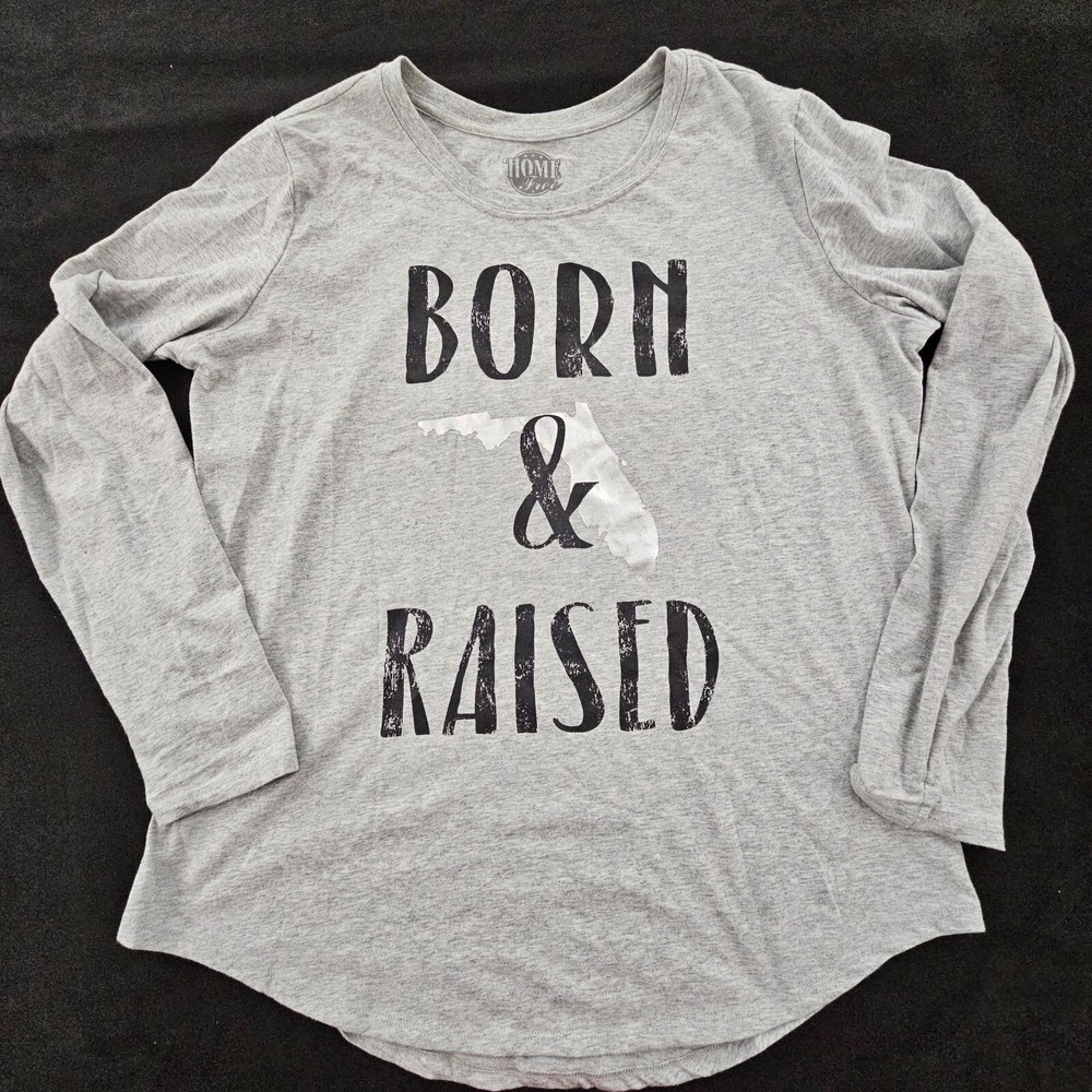 Born & Raised Florida Gray Long Sleeve Cotton Blend T-Shirt Women's L